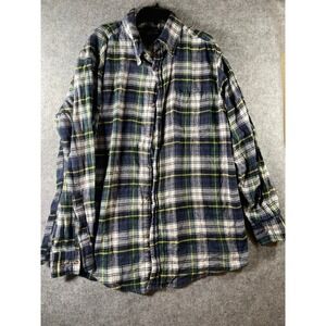 Boca Classics Mens Flannel Shirt L Blue Green Yellow Plaid Long Sleeve Button